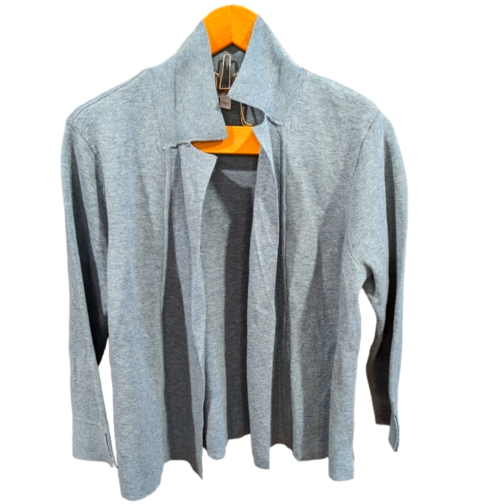 J. Jill Double-Knit Cropped Cardigan Sweater Size Medium Sage Blue Heather